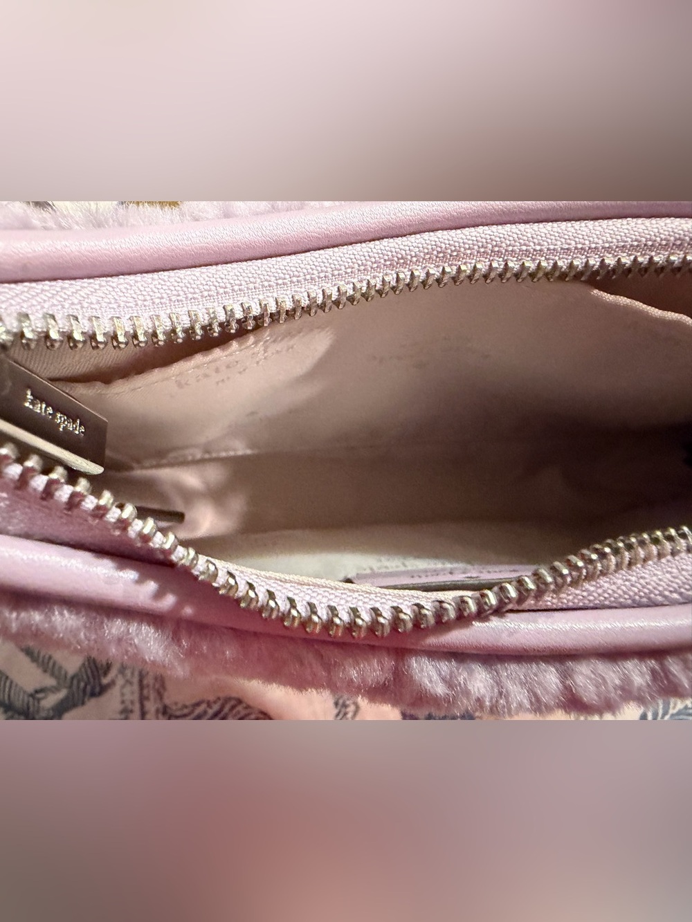 kate spade lavender faux-fur shoulder bag with silver spade logo - Picture 10 of 12